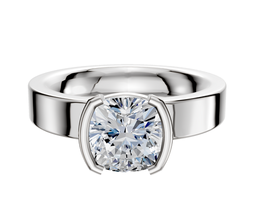 14K White Gold Bezel Half Bezel North/South Classic Flat 4.0mm Engagement Ring