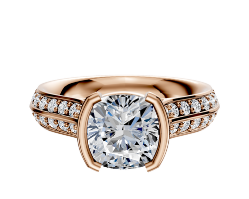 18K Rose Gold Bezel Half Bezel North/South Cathedral Knife Edge 1-Row-Pave 2.5mm Engagement Ring