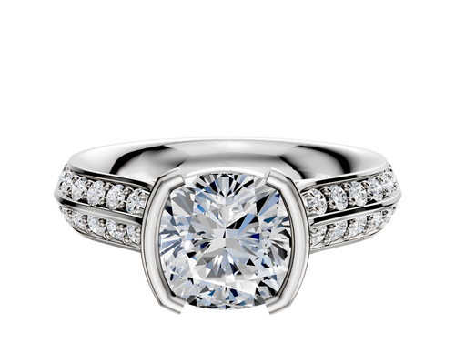 14K Two Tone Bezel Half Bezel North/South Cathedral Knife Edge 1-Row-Pave 2.5mm Engagement Ring