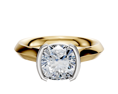 14K Two Tone Bezel Half Bezel North/South Cathedral Knife Edge 3.0mm Engagement Ring