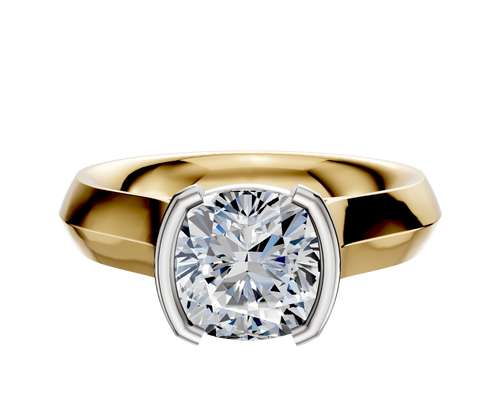 18K Two Tone Bezel Half Bezel North/South Cathedral Knife Edge 4.0mm Engagement Ring