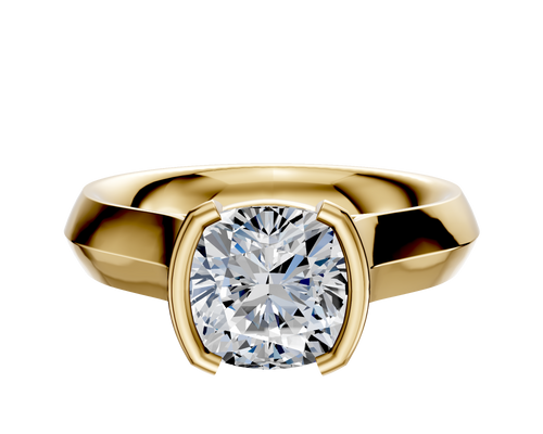 14K Yellow Gold Bezel Half Bezel North/South Cathedral Knife Edge 4.0mm Engagement Ring