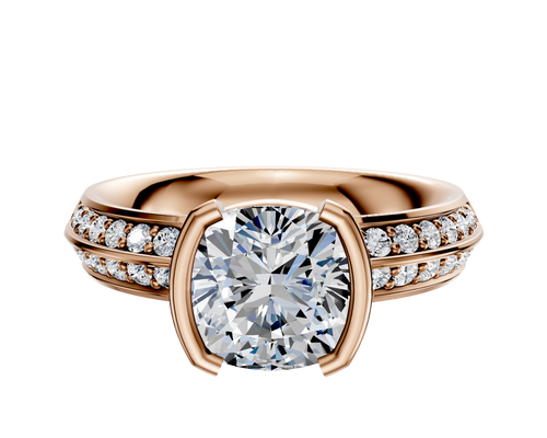 18K Rose Gold Bezel Half Bezel North/South Classic Knife Edge 1-Row-Pave 2.5mm Engagement Ring