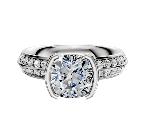 14K Two Tone Bezel Half Bezel North/South Classic Knife Edge 1-Row-Pave 2.5mm Engagement Ring