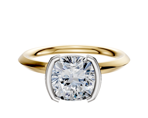 14K Two Tone Bezel Half Bezel North/South Classic Knife Edge 2.0mm Engagement Ring