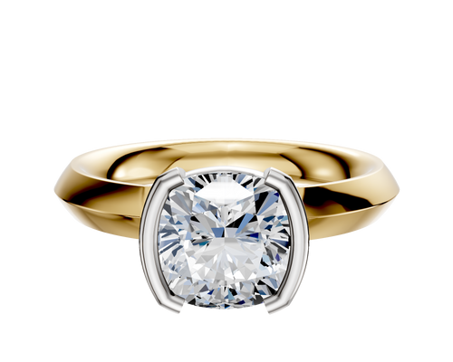 18K Two Tone Bezel Half Bezel North/South Classic Knife Edge 3.0mm Engagement Ring