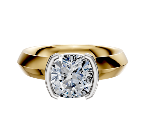 14K Two Tone Bezel Half Bezel North/South Classic Knife Edge 4.0mm Engagement Ring