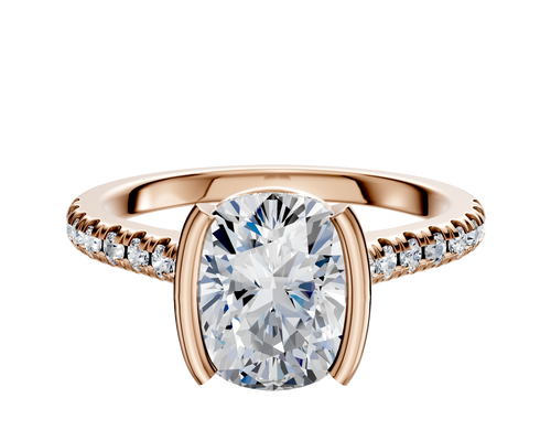 14K Rose Gold Bezel Half Bezel North/South Cathedral Dome 1-Row-Pave 2.5mm Engagement Ring
