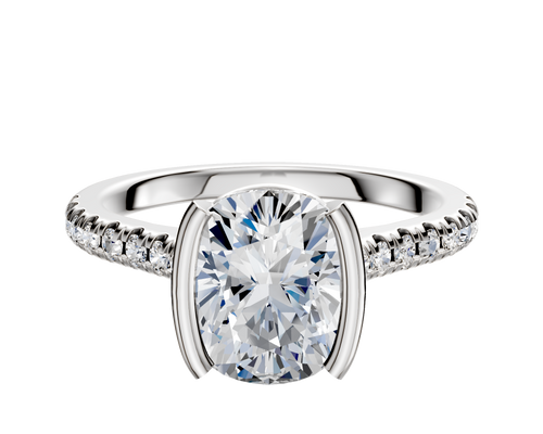 14K Two Tone Bezel Half Bezel North/South Cathedral Dome 1-Row-Pave 2.5mm Engagement Ring