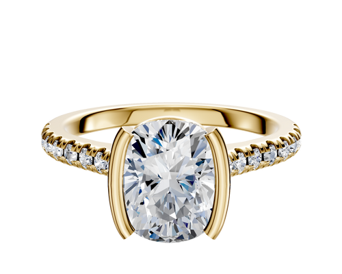 14K Yellow Gold Bezel Half Bezel North/South Cathedral Dome 1-Row-Pave 2.5mm Engagement Ring