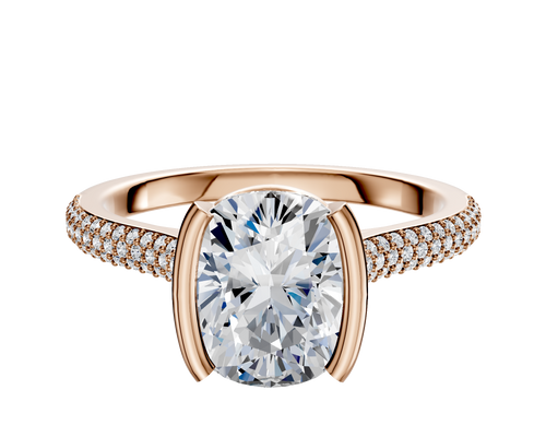 14K Rose Gold Bezel Half Bezel North/South Cathedral Dome 3-Row-Pave 2.0mm Engagement Ring