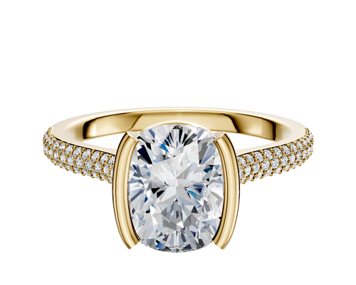 14K Yellow Gold Bezel Half Bezel North/South Cathedral Dome 3-Row-Pave 2.0mm Engagement Ring