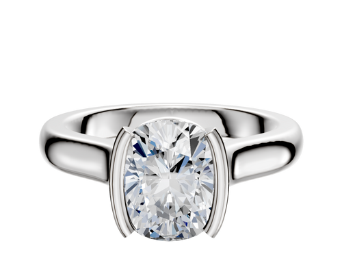 14K White Gold Bezel Half Bezel North/South Cathedral Dome 3.0mm Engagement Ring