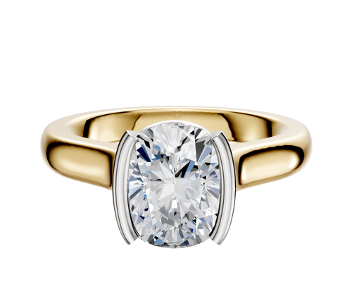 14K Two Tone Bezel Half Bezel North/South Cathedral Dome 3.0mm Engagement Ring