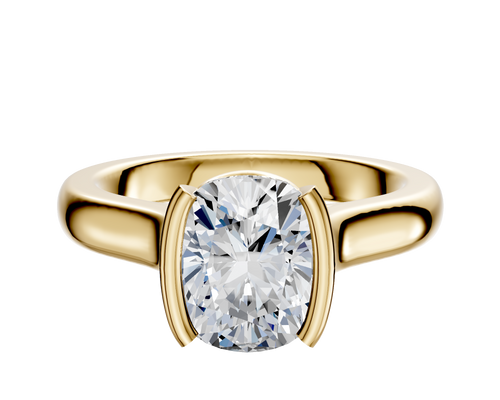 18K Yellow Gold Bezel Half Bezel North/South Cathedral Dome 3.0mm Engagement Ring
