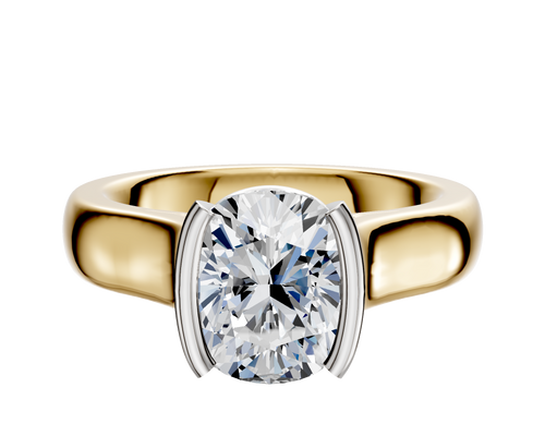 18K Two Tone Bezel Half Bezel North/South Cathedral Dome 4.0mm Engagement Ring