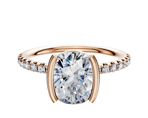 14K Rose Gold Bezel Half Bezel North/South Classic Dome 1-Row-Pave 2.5mm Engagement Ring