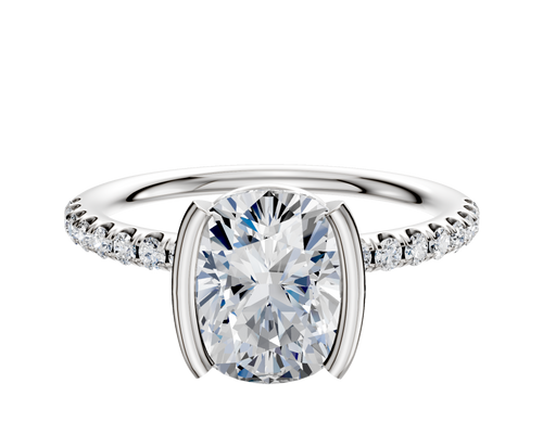 18K White Gold Bezel Half Bezel North/South Classic Dome 1-Row-Pave 2.5mm Engagement Ring