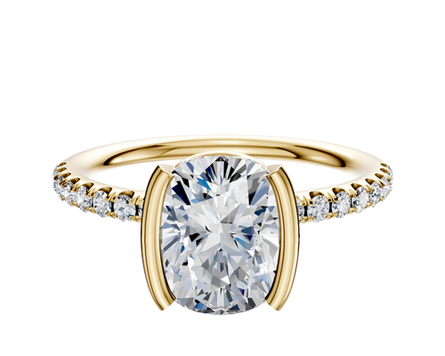 18K Yellow Gold Bezel Half Bezel North/South Classic Dome 1-Row-Pave 2.5mm Engagement Ring