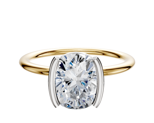 18K Two Tone Bezel Half Bezel North/South Classic Dome 1.5mm Engagement Ring