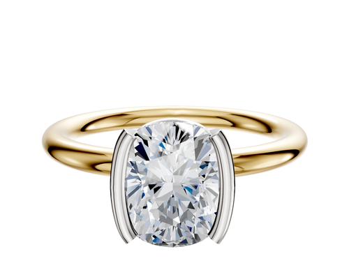 18K Two Tone Bezel Half Bezel North/South Classic Dome 2.0mm Engagement Ring