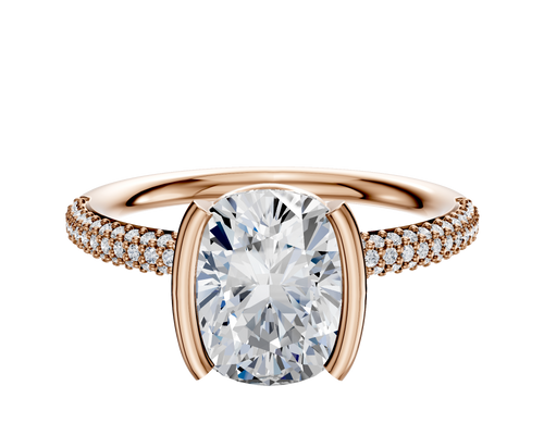 14K Rose Gold Bezel Half Bezel North/South Classic Dome 3-Row-Pave 2.0mm Engagement Ring