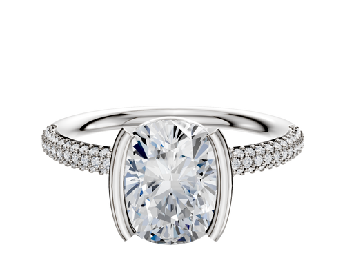 14K Two Tone Bezel Half Bezel North/South Classic Dome 3-Row-Pave 2.0mm Engagement Ring