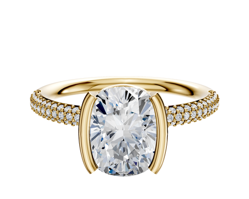 14K Yellow Gold Bezel Half Bezel North/South Classic Dome 3-Row-Pave 2.0mm Engagement Ring