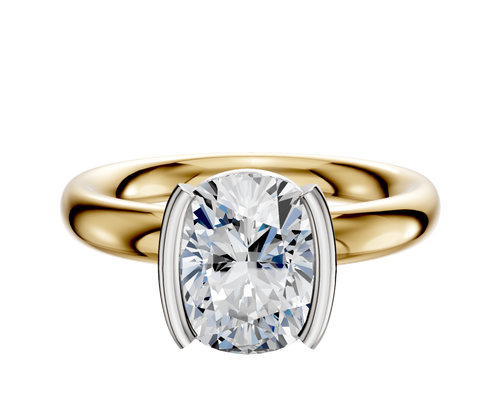18K Two Tone Bezel Half Bezel North/South Classic Dome 3.0mm Engagement Ring