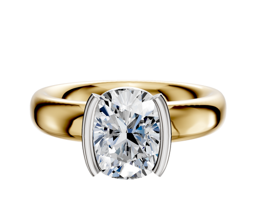 14K Two Tone Bezel Half Bezel North/South Classic Dome 4.0mm Engagement Ring