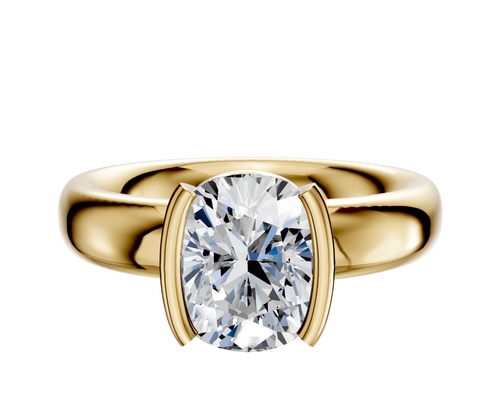 18K Yellow Gold Bezel Half Bezel North/South Classic Dome 4.0mm Engagement Ring