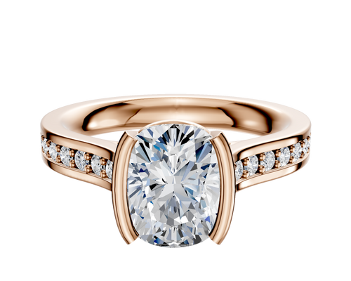 18K Rose Gold Bezel Half Bezel North/South Cathedral Flat 1-Row-Pave 2.5mm Engagement Ring