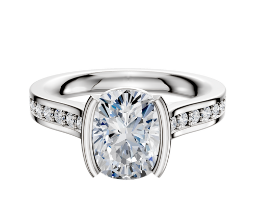 14K Two Tone Bezel Half Bezel North/South Cathedral Flat 1-Row-Pave 2.5mm Engagement Ring