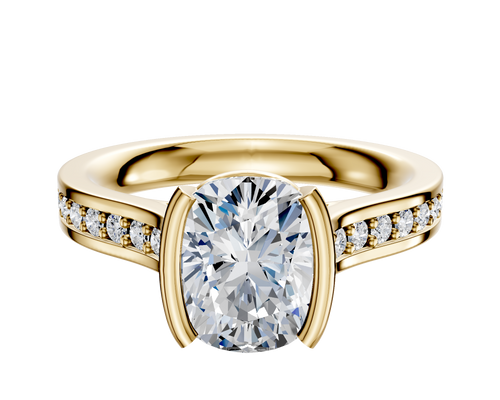 18K Yellow Gold Bezel Half Bezel North/South Cathedral Flat 1-Row-Pave 2.5mm Engagement Ring