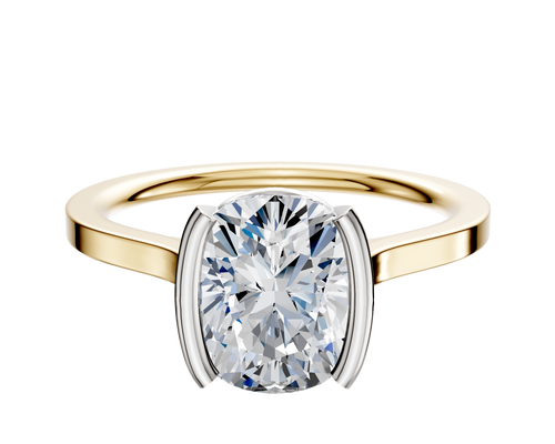 14K Two Tone Bezel Half Bezel North/South Cathedral Flat 1.5mm Engagement Ring