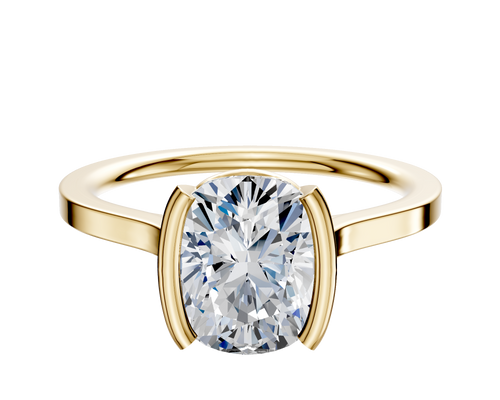 14K Yellow Gold Bezel Half Bezel North/South Cathedral Flat 1.5mm Engagement Ring