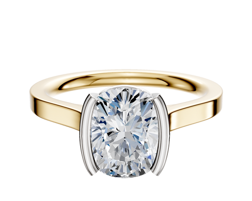 14K Two Tone Bezel Half Bezel North/South Cathedral Flat 2.0mm Engagement Ring