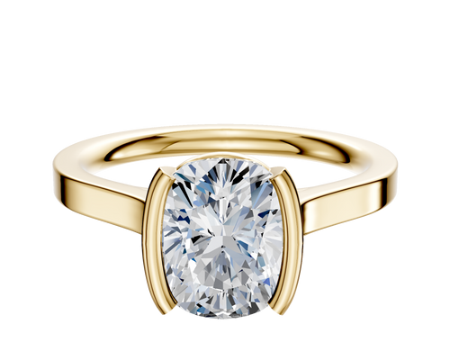 18K Yellow Gold Bezel Half Bezel North/South Cathedral Flat 2.0mm Engagement Ring