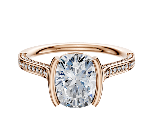 18K Rose Gold Bezel Half Bezel North/South Cathedral Flat 3-Row-Pave 2.0mm Engagement Ring