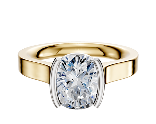 14K Two Tone Bezel Half Bezel North/South Cathedral Flat 3.0mm Engagement Ring