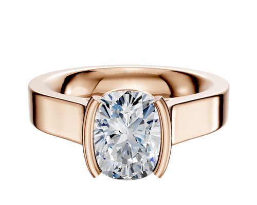 14K Rose Gold Bezel Half Bezel North/South Cathedral Flat 4.0mm Engagement Ring