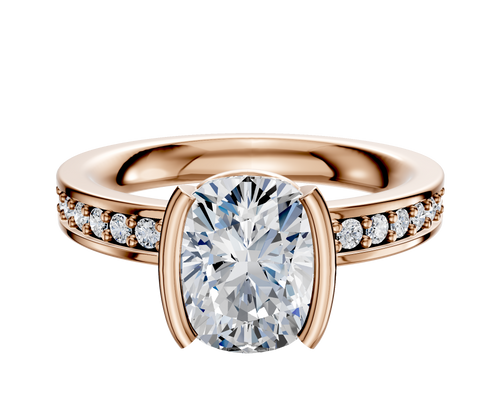 18K Rose Gold Bezel Half Bezel North/South Classic Flat 1-Row-Pave 2.5mm Engagement Ring
