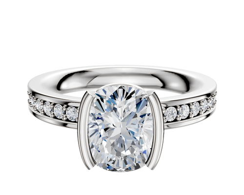 18K White Gold Bezel Half Bezel North/South Classic Flat 1-Row-Pave 2.5mm Engagement Ring