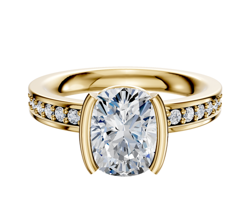 18K Yellow Gold Bezel Half Bezel North/South Classic Flat 1-Row-Pave 2.5mm Engagement Ring
