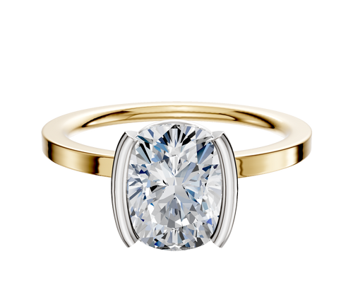 14K Two Tone Bezel Half Bezel North/South Classic Flat 1.5mm Engagement Ring