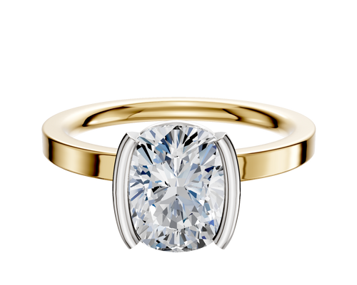 14K Two Tone Bezel Half Bezel North/South Classic Flat 2.0mm Engagement Ring