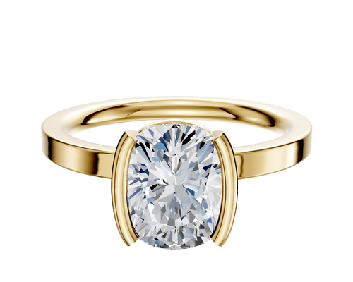 14K Yellow Gold Bezel Half Bezel North/South Classic Flat 2.0mm Engagement Ring