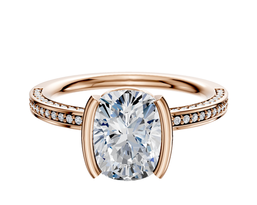 18K Rose Gold Bezel Half Bezel North/South Classic Flat 3-Row-Pave 2.0mm Engagement Ring