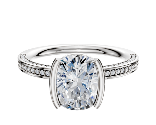14K White Gold Bezel Half Bezel North/South Classic Flat 3-Row-Pave 2.0mm Engagement Ring