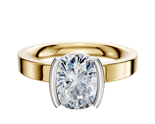18K Two Tone Bezel Half Bezel North/South Classic Flat 3.0mm Engagement Ring